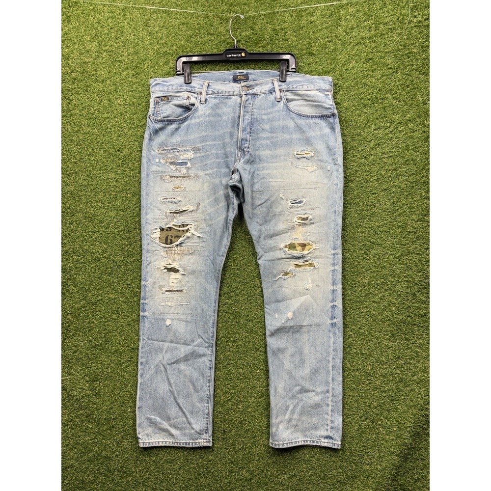 Polo Ralph Lauren Jeans Mens 40x32 Varick Slim Repaired Patchwork Distressed